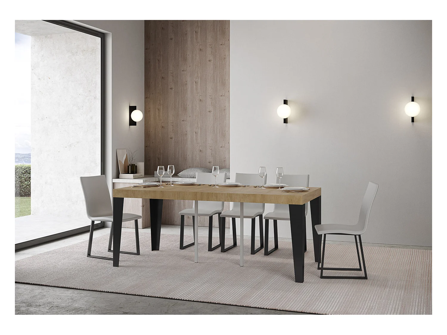 Ausziehbare Konsole 90x40/300 cm Gestell Flame Premium Eiche Natur Anthrazit