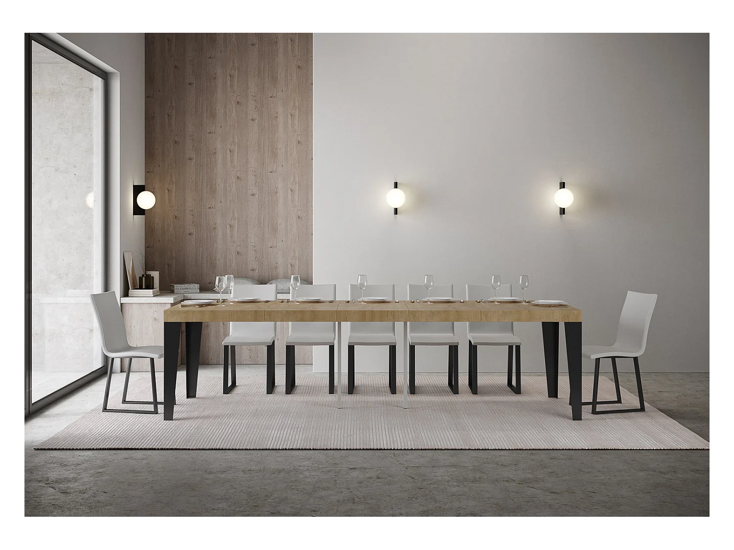 Ausziehbare Konsole 90x40/300 cm Gestell Flame Premium Eiche Natur Anthrazit