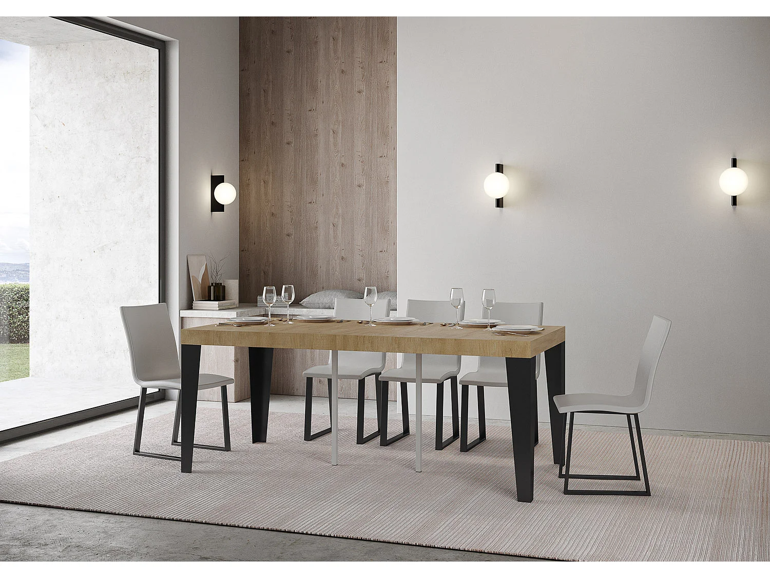 Uitschuifbare sidetable 90x40/300 cm Flame Premium natuur eiken met antraciet frame