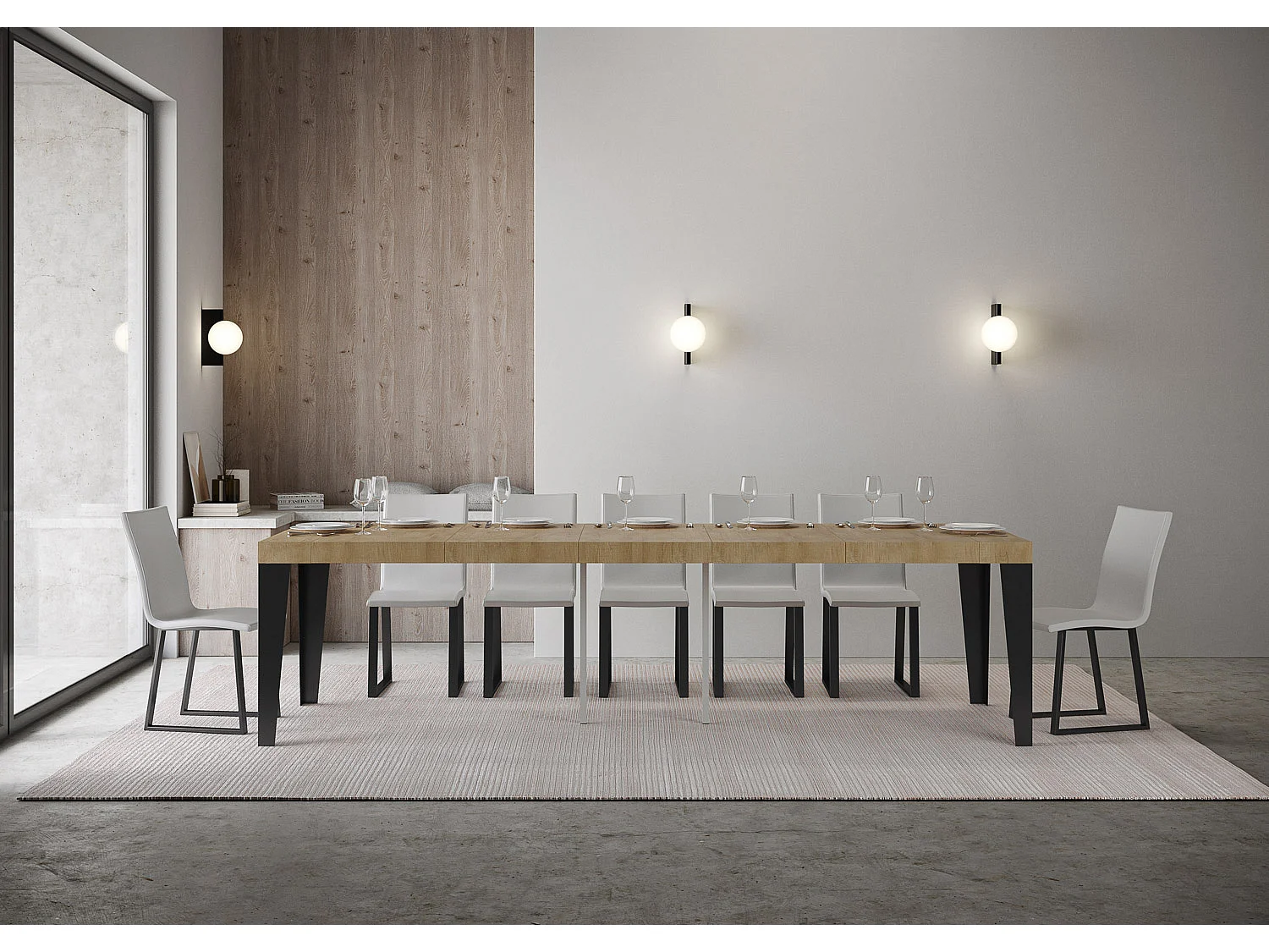 Uitschuifbare sidetable 90x40/300 cm Flame Premium natuur eiken met antraciet frame