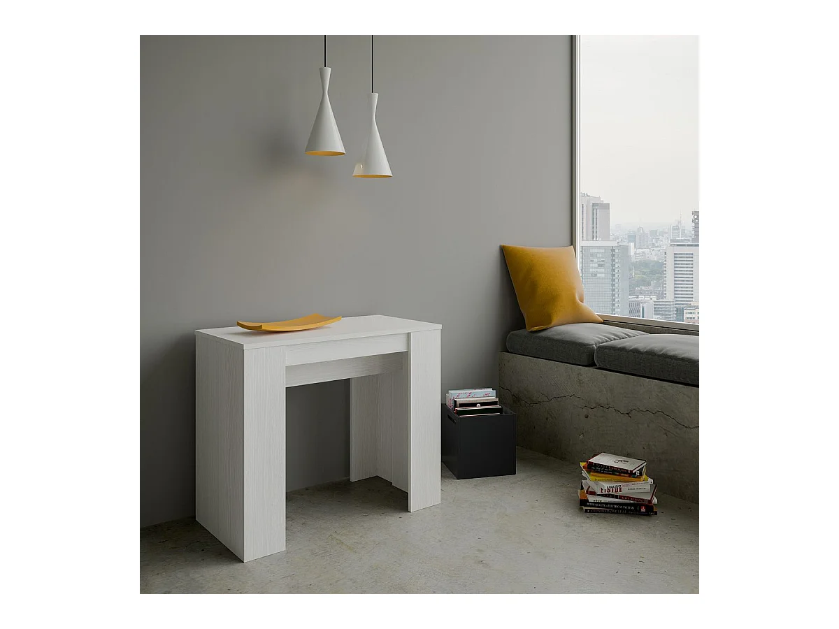 Consola extensible de madera Bina 90x48/204 o 90x48/308 cm-Color Blanco-Alargaderas 5 extensiones