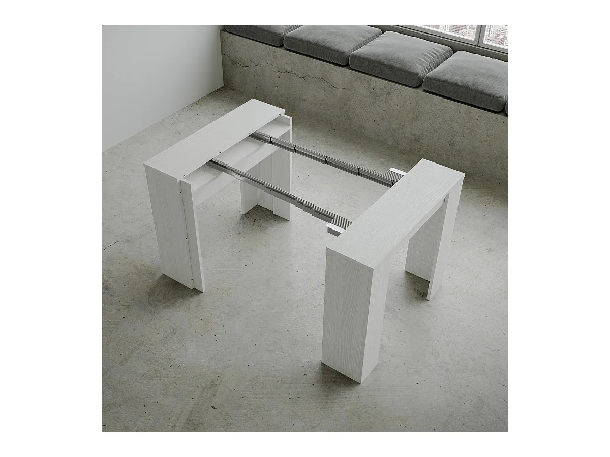 Consola extensible de madera Bina 90x48/204 o 90x48/308 cm-Color Blanco-Alargaderas 5 extensiones