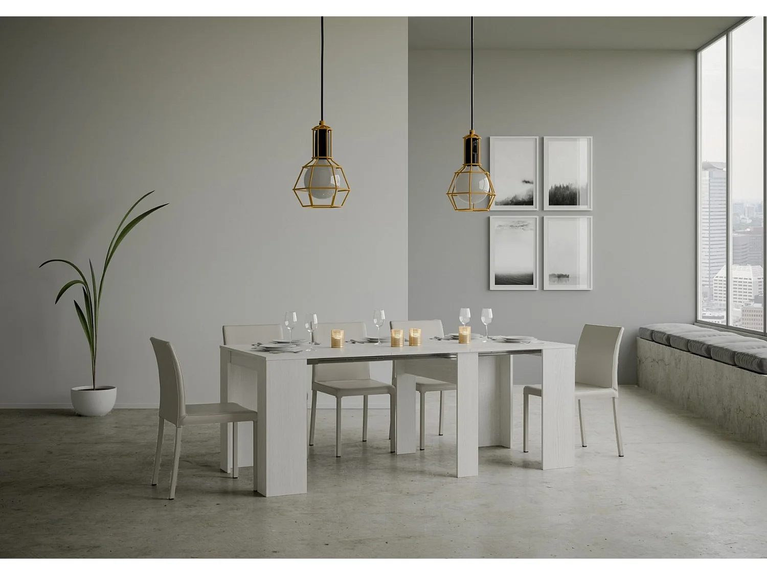 Console extensible 90x48/308 cm Basic frêne blanc