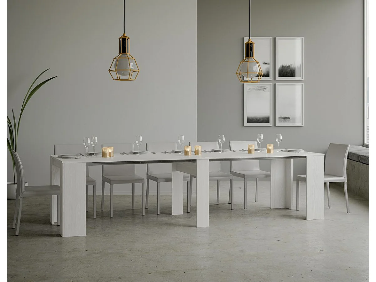 Consolle allungabile 90x48/308 cm Basic bianco frassino