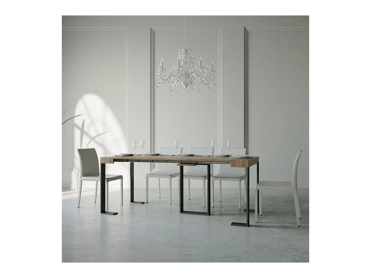 Ausziehbarer Konsolentisch 90x40/300 cm Sintesi Eiche Natur mit Eisenrahmen aus Anthrazit