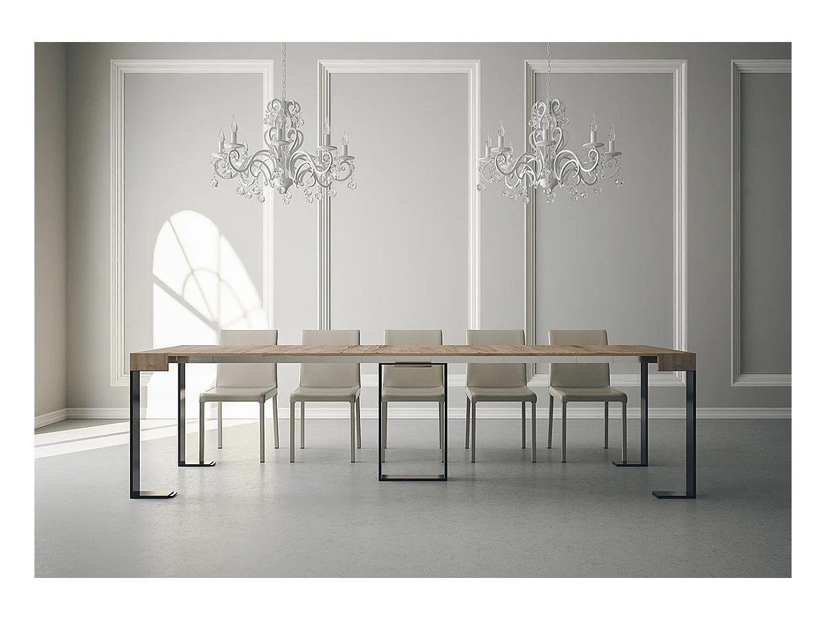 Ausziehbarer Konsolentisch 90x40/300 cm Sintesi Eiche Natur mit Eisenrahmen aus Anthrazit