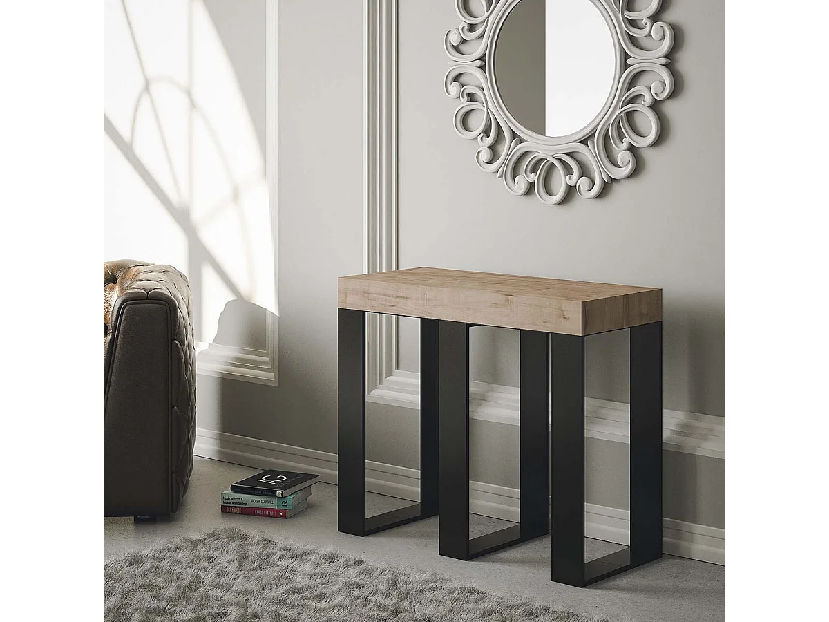 Console extensible 90x40/300 cm Sintesi Chêne Nature cadre Anthracite