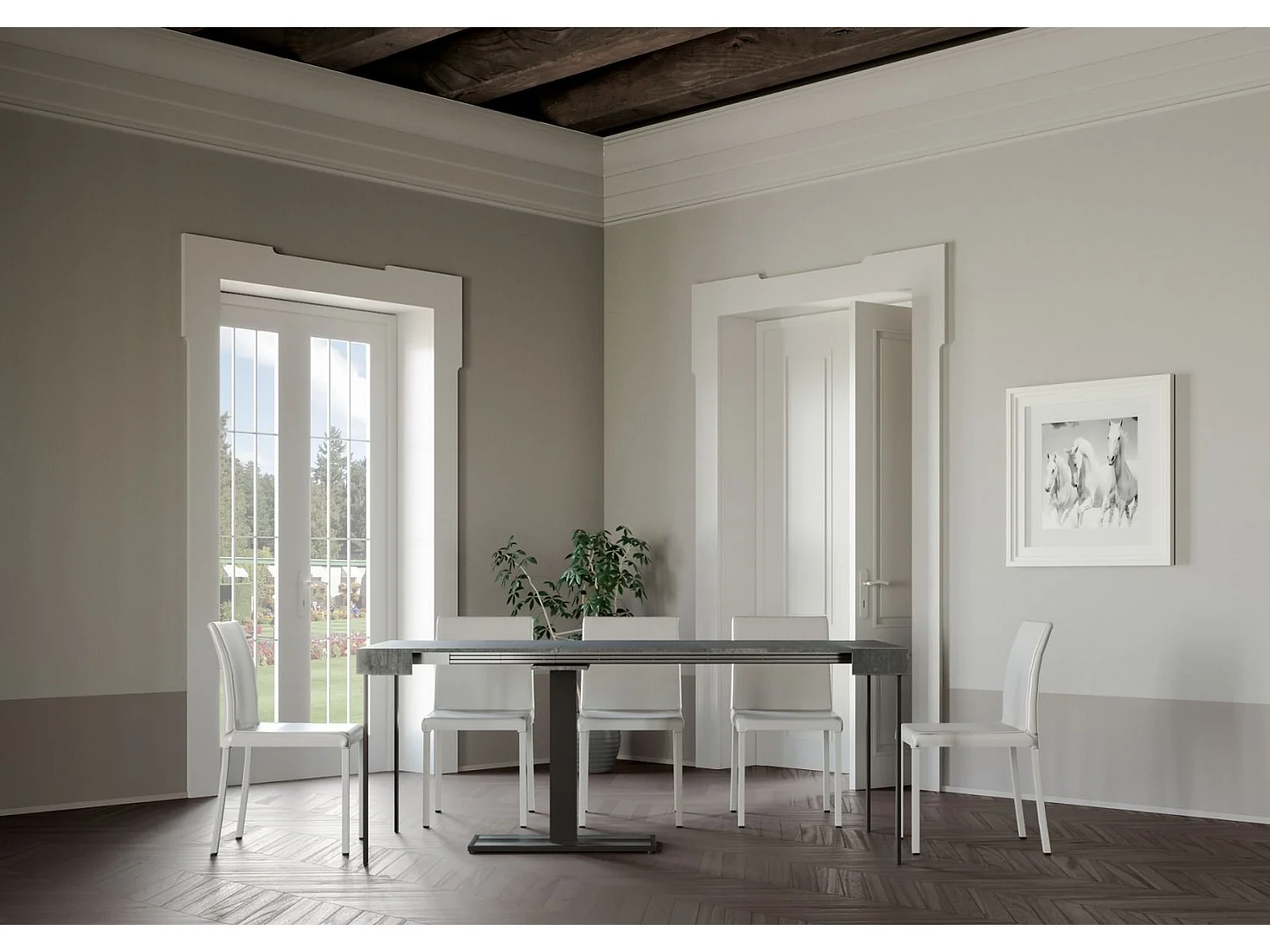 Ausziehbarer Konsolentisch 90x40/196 cm Capital Small Zement mit Eisenrahmen aus Anthrazit