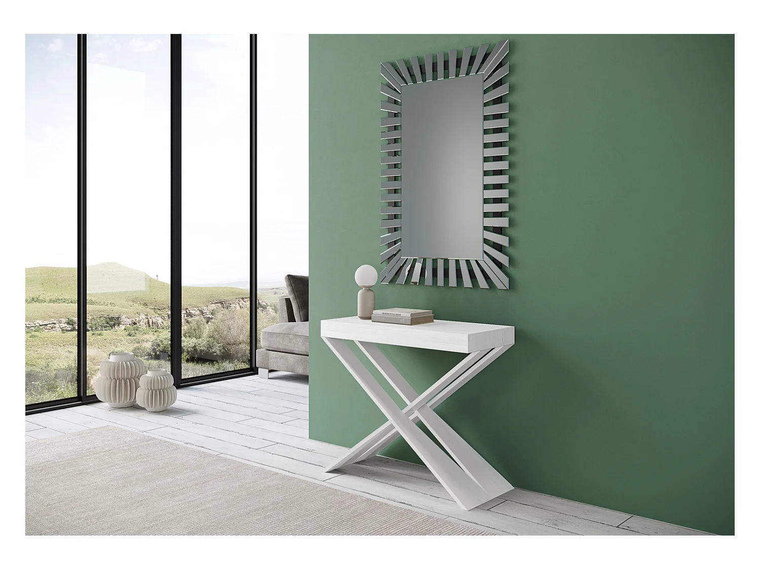 Mesa consola extensível 90x40/300 cm Diago Cinza Branca quadro Branco