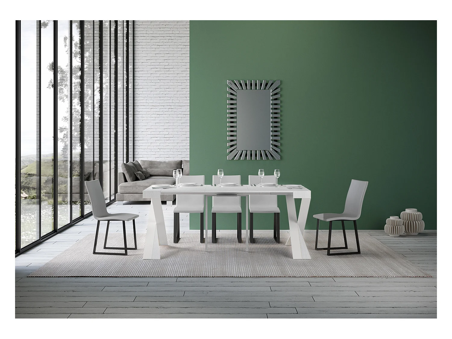 Mesa consola extensível 90x40/300 cm Diago Cinza Branca quadro Branco