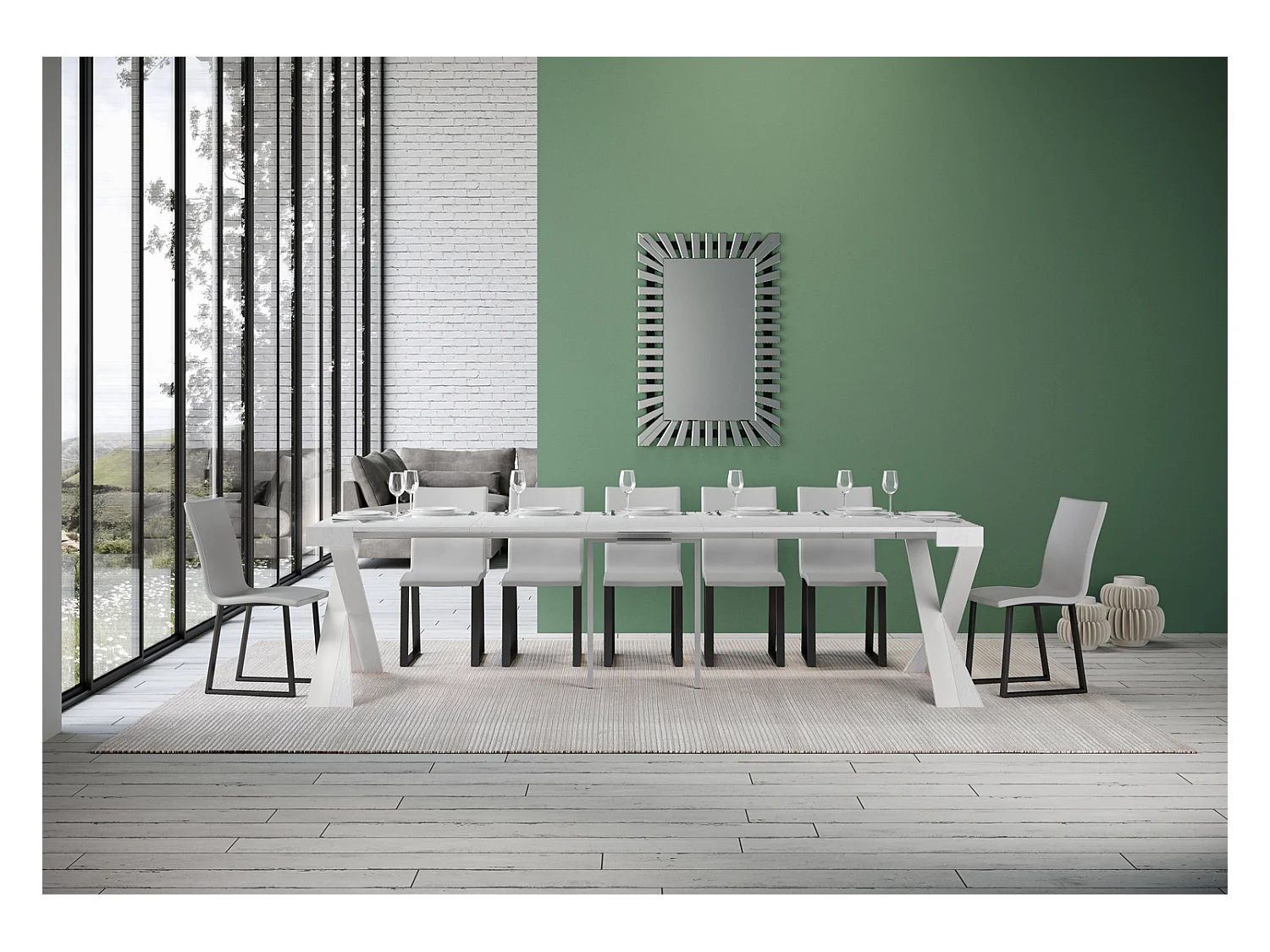 Mesa consola extensível 90x40/300 cm Diago Cinza Branca quadro Branco