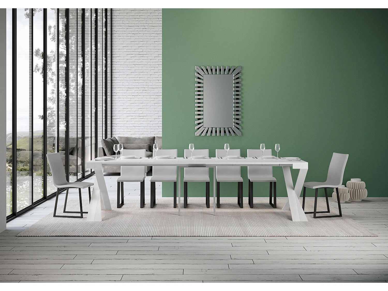 Konsola rozkładana 90x40/300 cm Diago Frassino biała rama w kolorze Białym