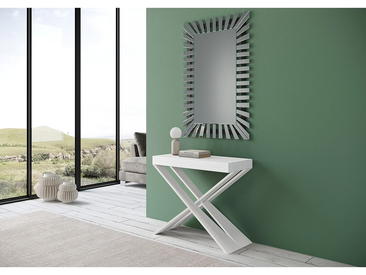 Console extensible 90x40/300 cm Diago frêne blanc pieds blancs