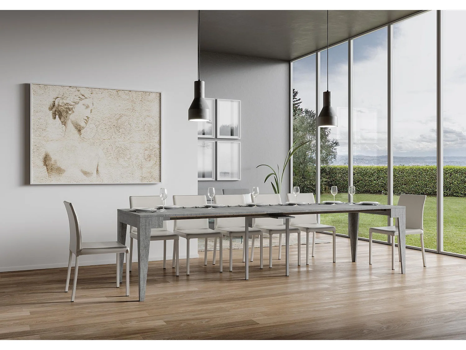 Console extensible 90x42/302 cm Isotta gris béton