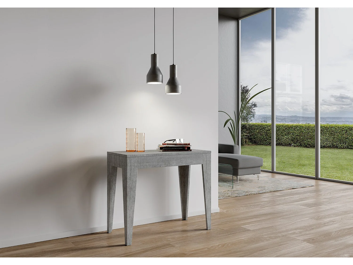 Uitschuifbare sidetable 90x42/302 cm Isotta cement