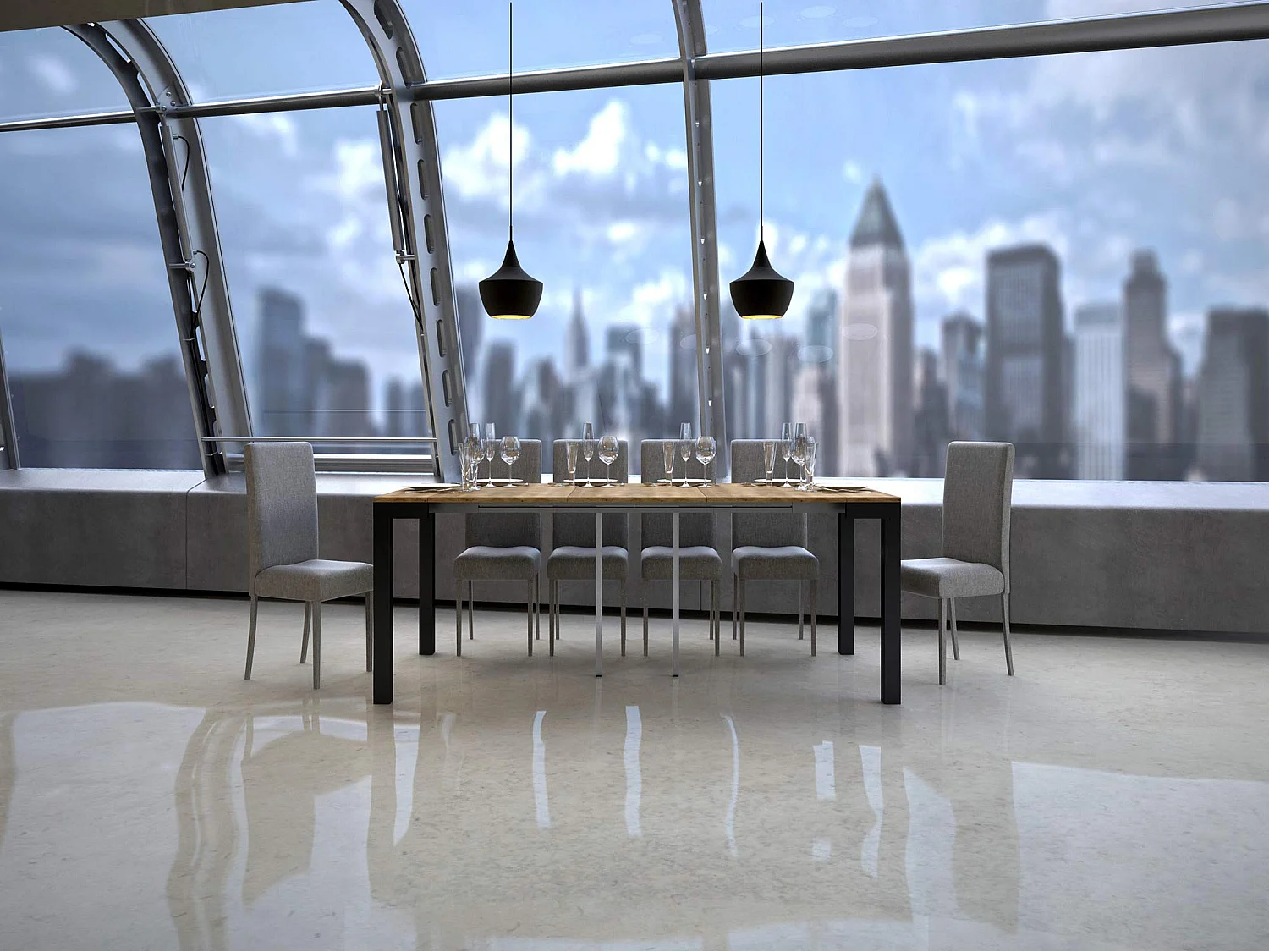 Console extensible 90x40/196 cm Everyday Small Evolution chêne nature cadre anthracite