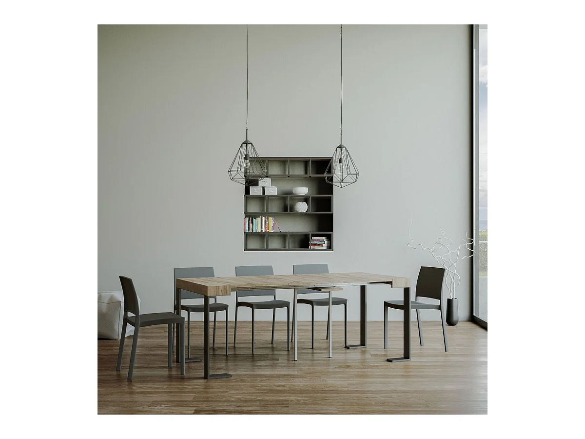 Console extensible 90x40/300 cm Tecno Chêne Nature cadre Anthracite