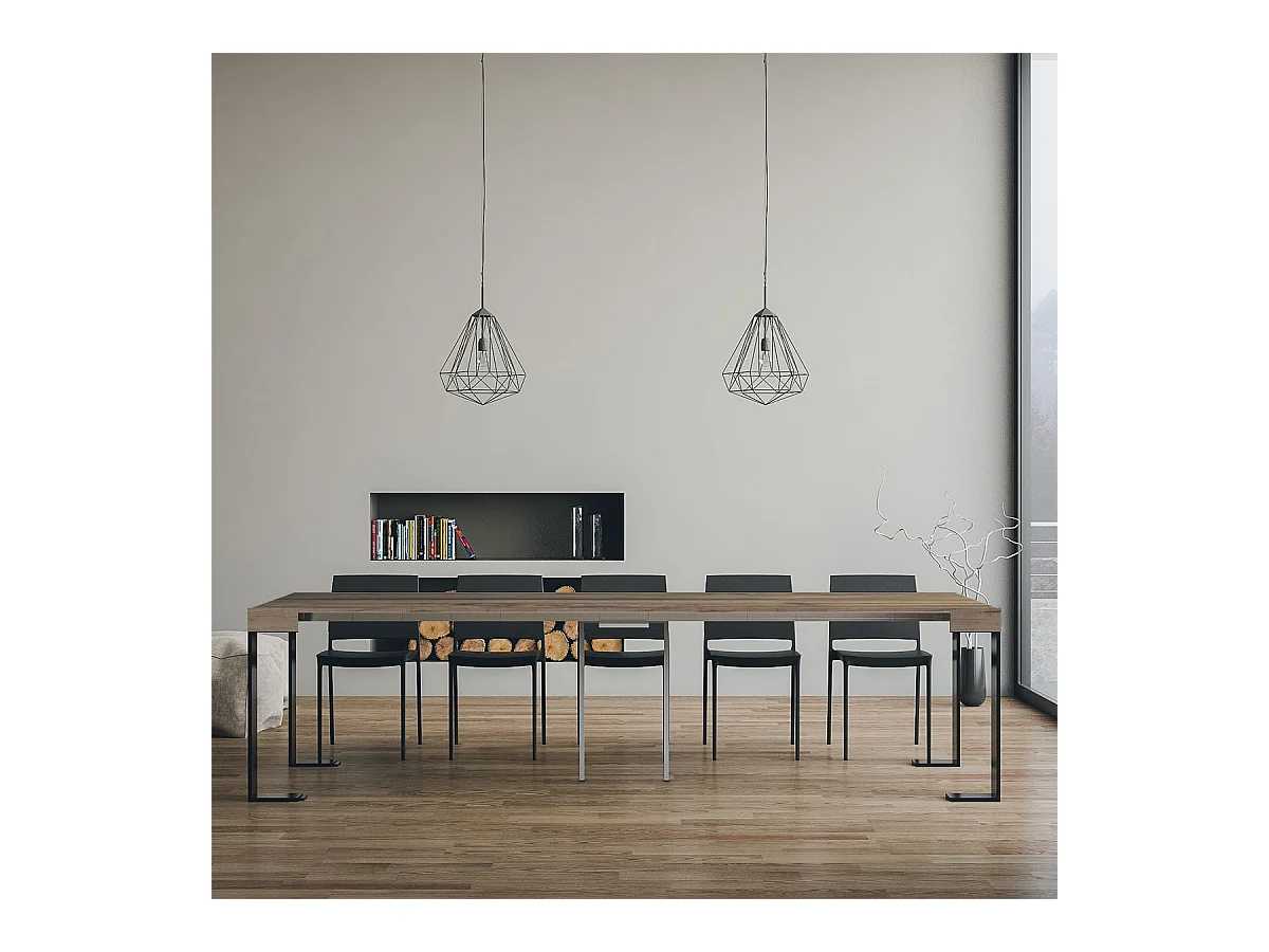 Console extensible 90x40/300 cm Tecno Chêne Nature cadre Anthracite