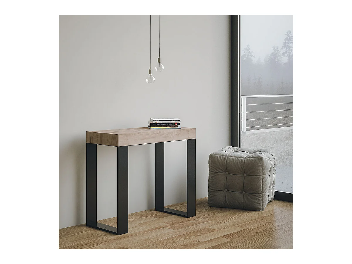 Console extensible 90x40/300 cm Tecno Chêne Nature cadre Anthracite