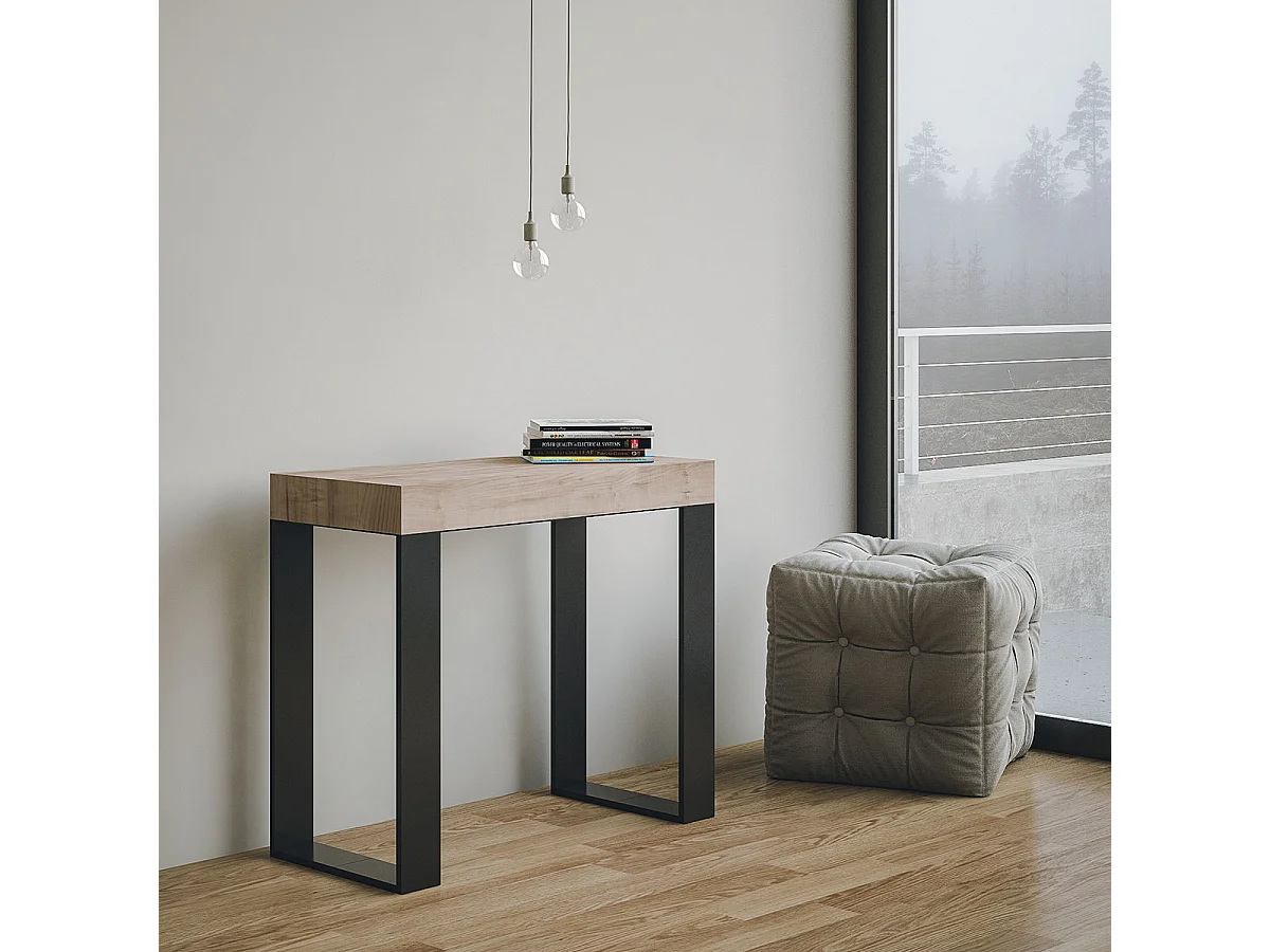 Uitschuifbare sidetable 90x40/300 cm Tecno natuur eiken met antraciet frame