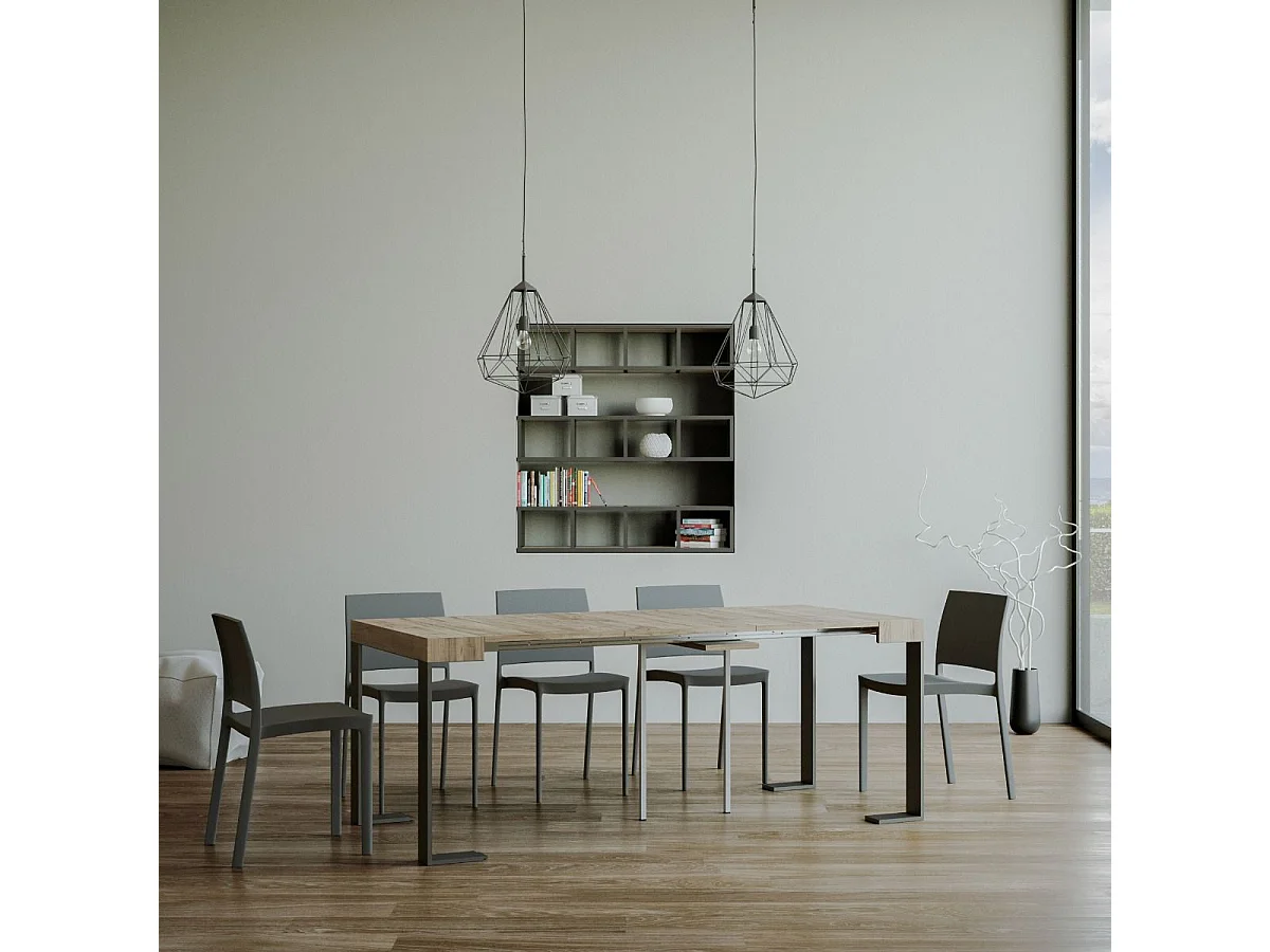 Uitschuifbare sidetable 90x40/300 cm Tecno natuur eiken met antraciet frame