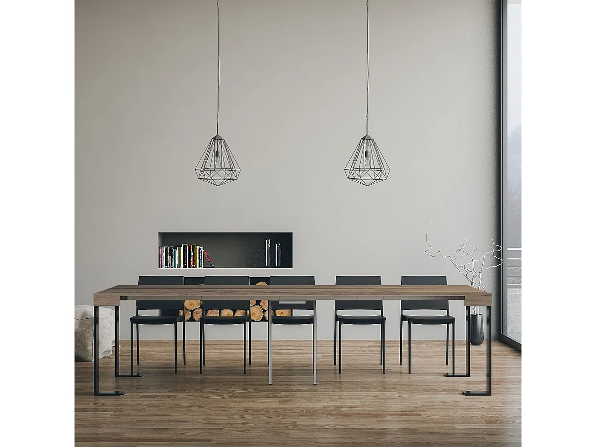 Uitschuifbare sidetable 90x40/300 cm Tecno natuur eiken met antraciet frame