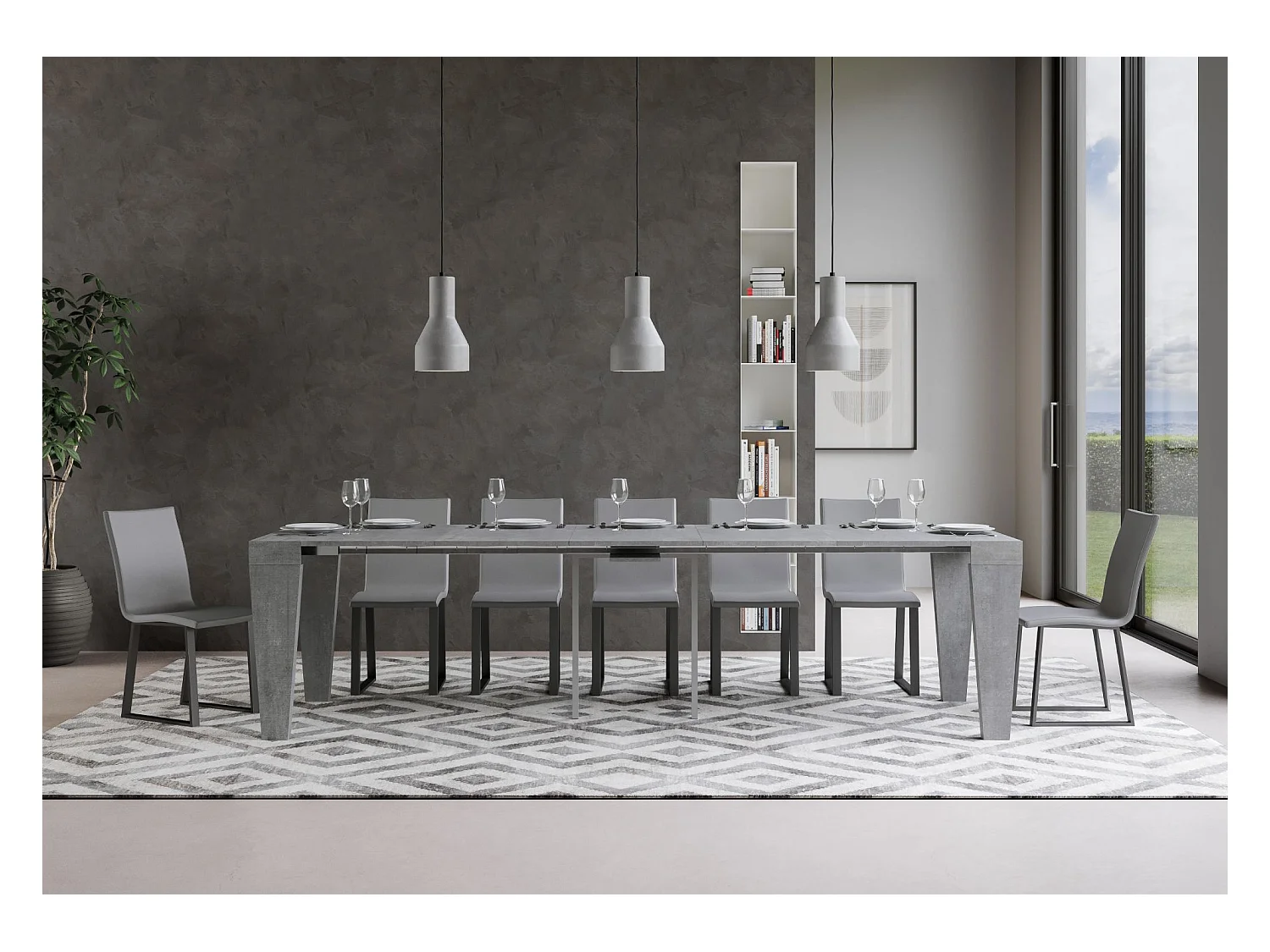 Uitschuifbare console 90x40/300 cm Spimbo Cemento