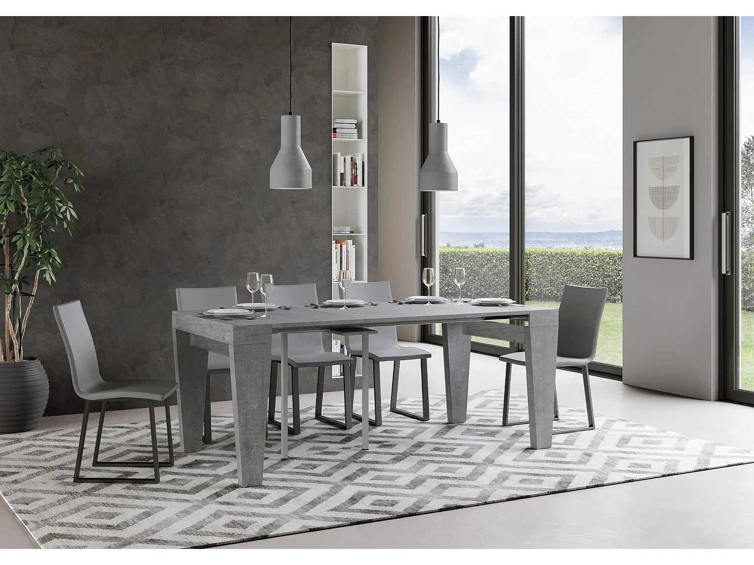 Uitschuifbare sidetable 90x40/300 cm Spimbo cement