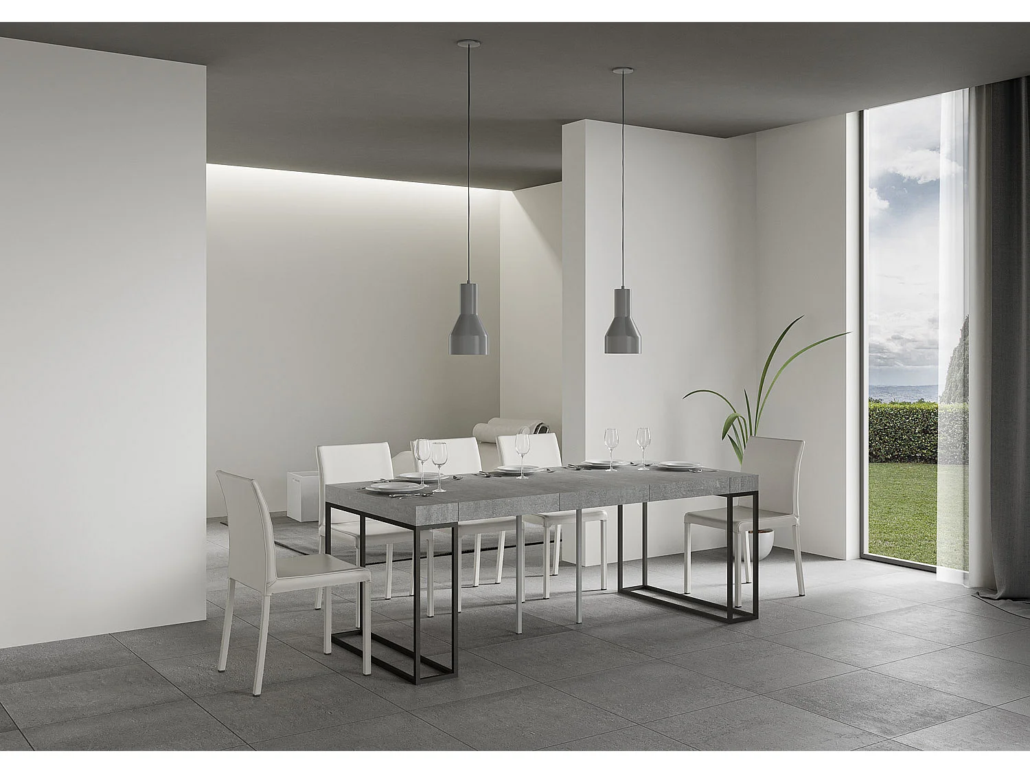 Console extensible 90x40/196 cm Epoca Small Premium Gris Béton cadre Anthracite