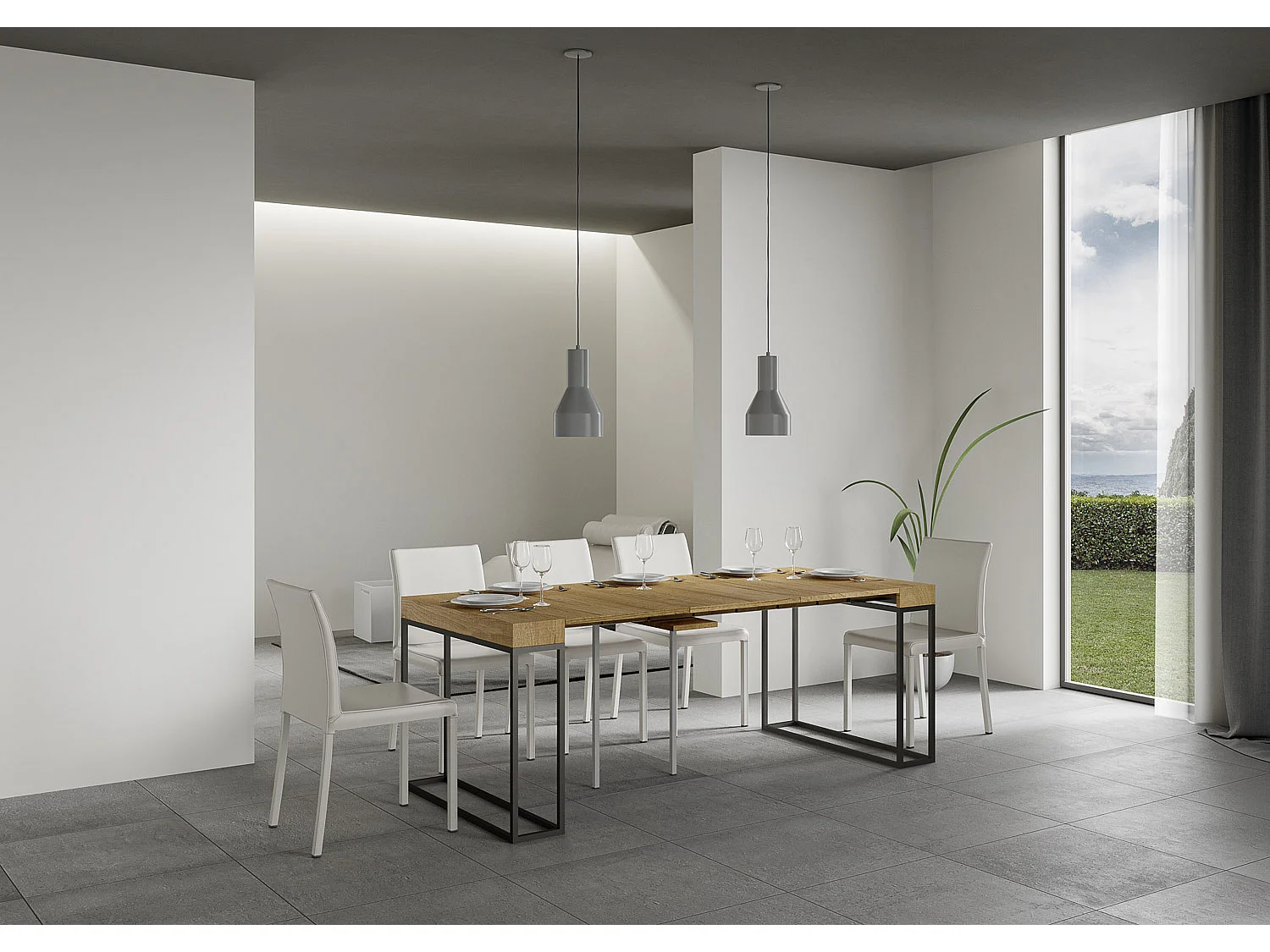 Consola extensible 90x40/196 cm Epoca Small Roble Natural estructura Antracita