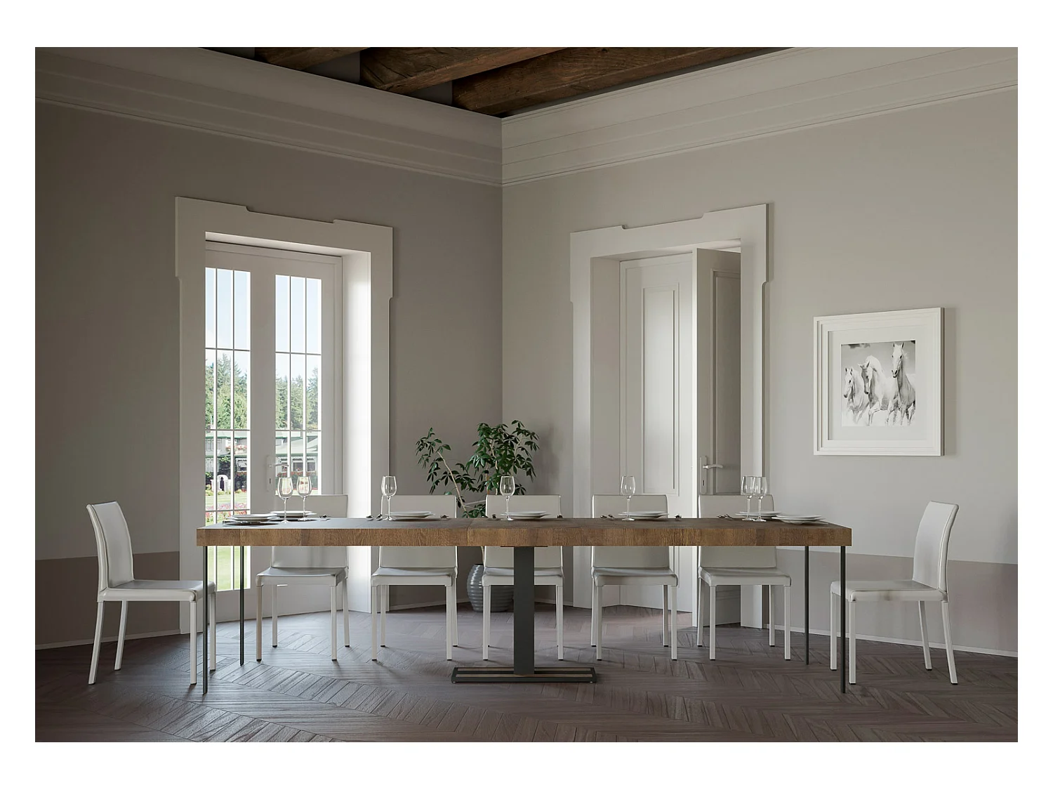 Console extensible 90x40/300 cm Capital Premium Noyer cadre Anthracite