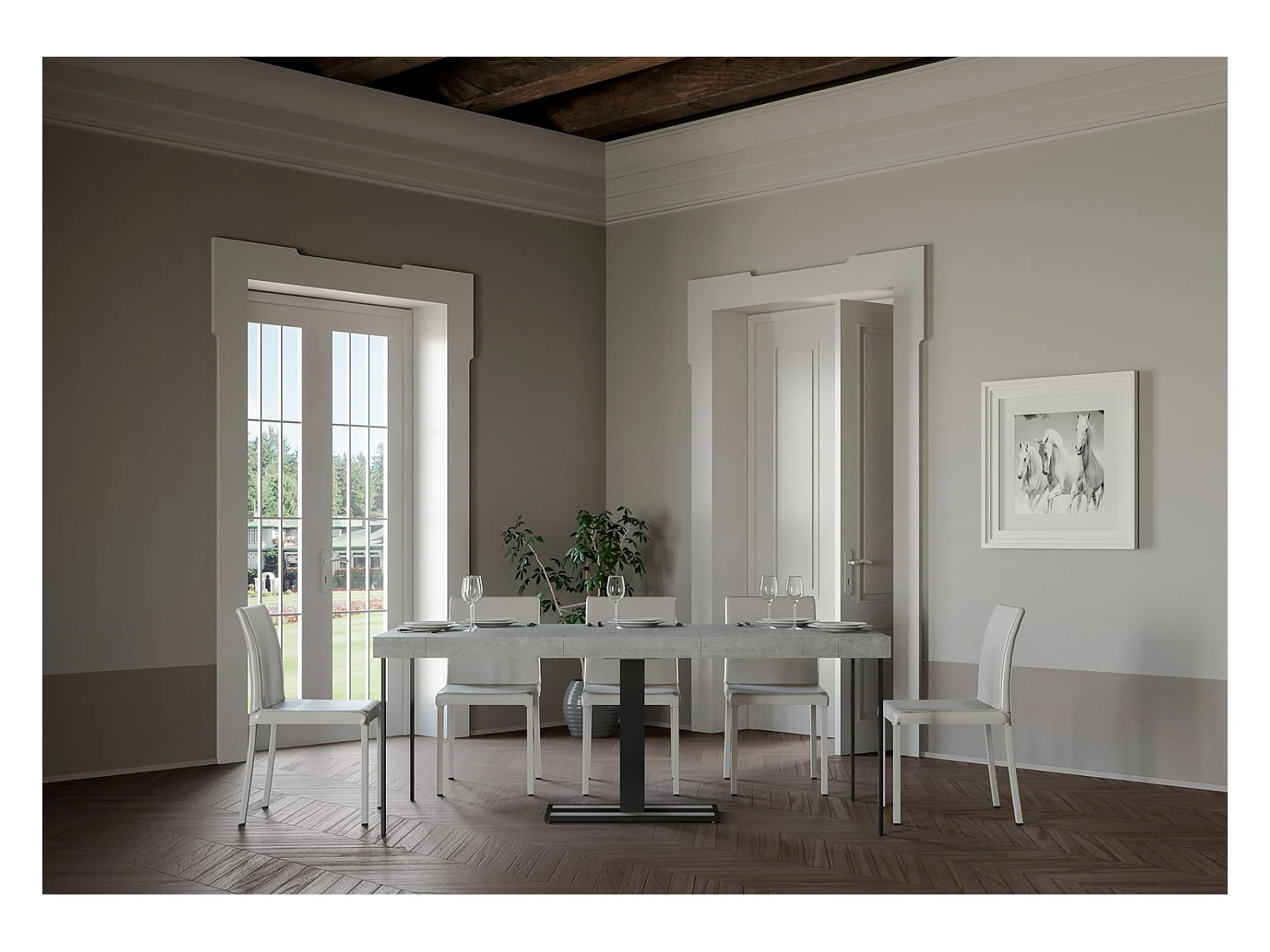 Console extensible 90x40/300 cm Capital Premium Noyer cadre Anthracite