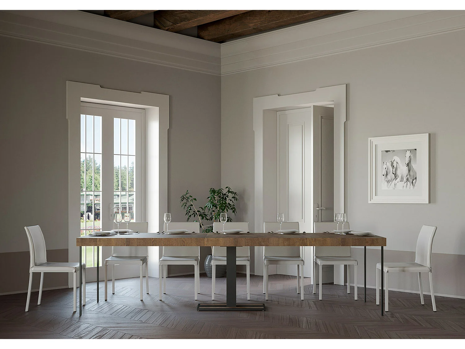 Console extensible 90x40/300 cm Capital Premium Noyer cadre Anthracite