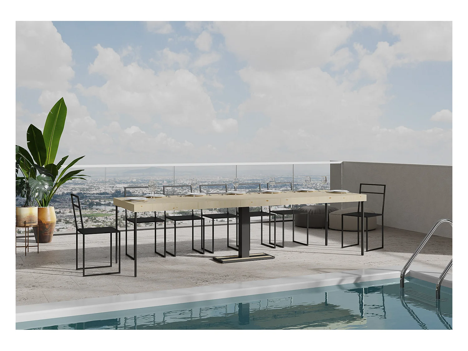 Console Mimosa Premium Sapin Nature cadre Anthracite