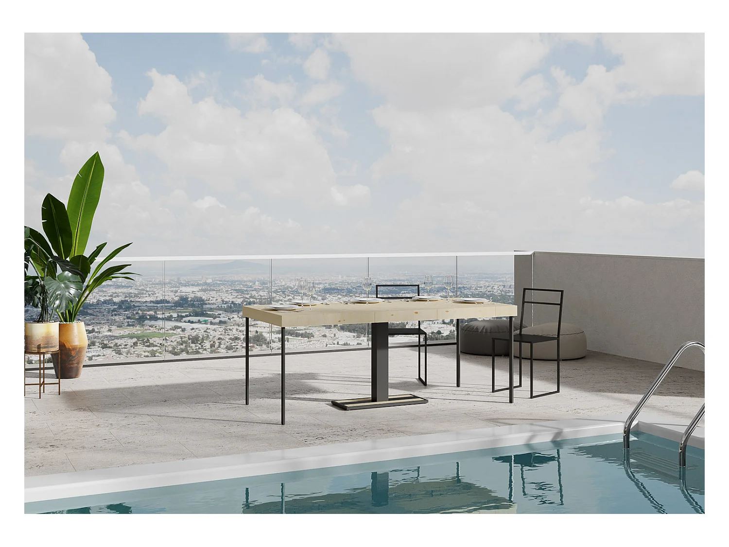 Console Mimosa Premium Sapin Nature cadre Anthracite