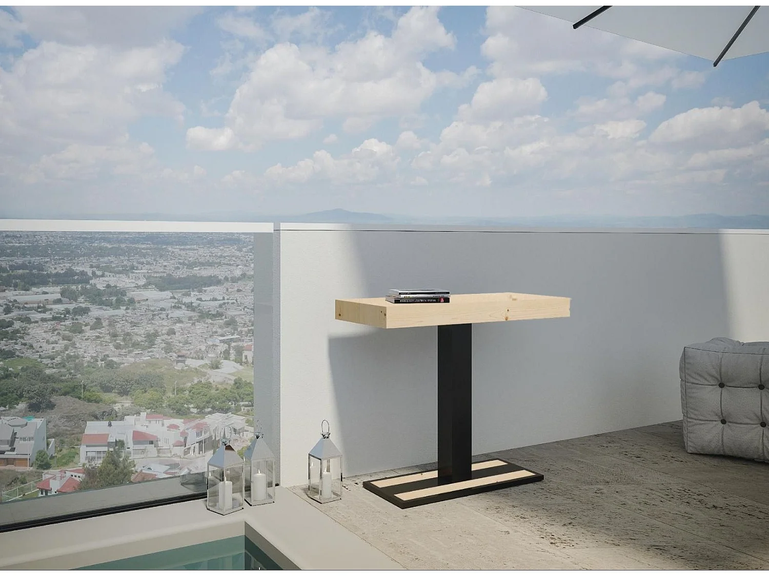 Uitschuifbare console van massief sparrenhout en antraciet stalen poten 40 tot 290 cm Mimo-Versie Premie