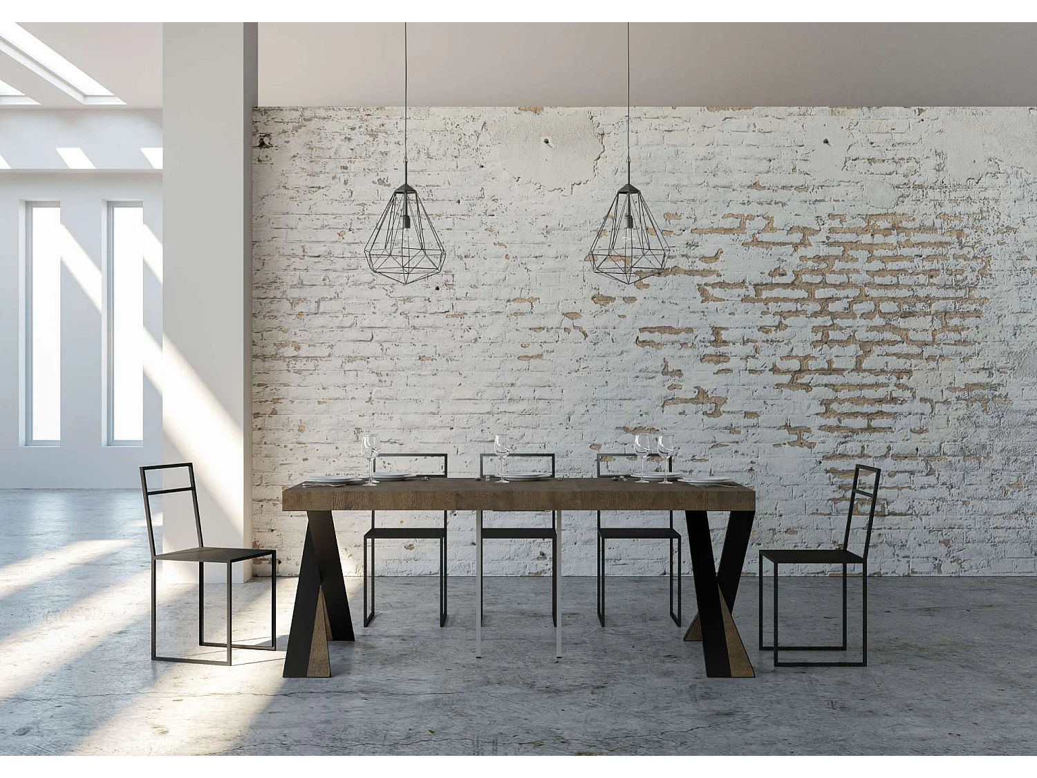 Console extensible 90x40/300 cm Diago Premium noyer pieds anthracite