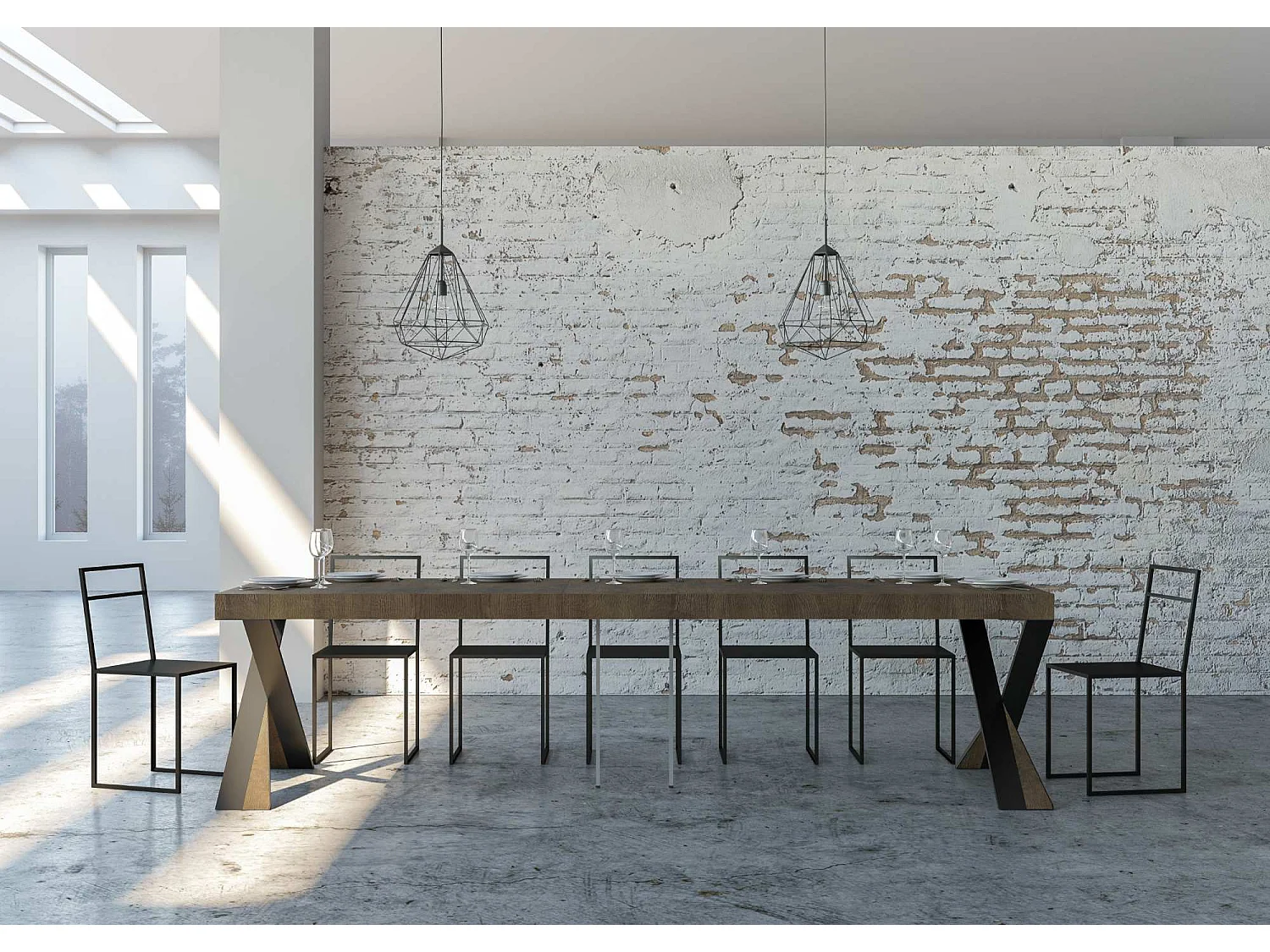 Console extensible 90x40/300 cm Diago Premium noyer pieds anthracite