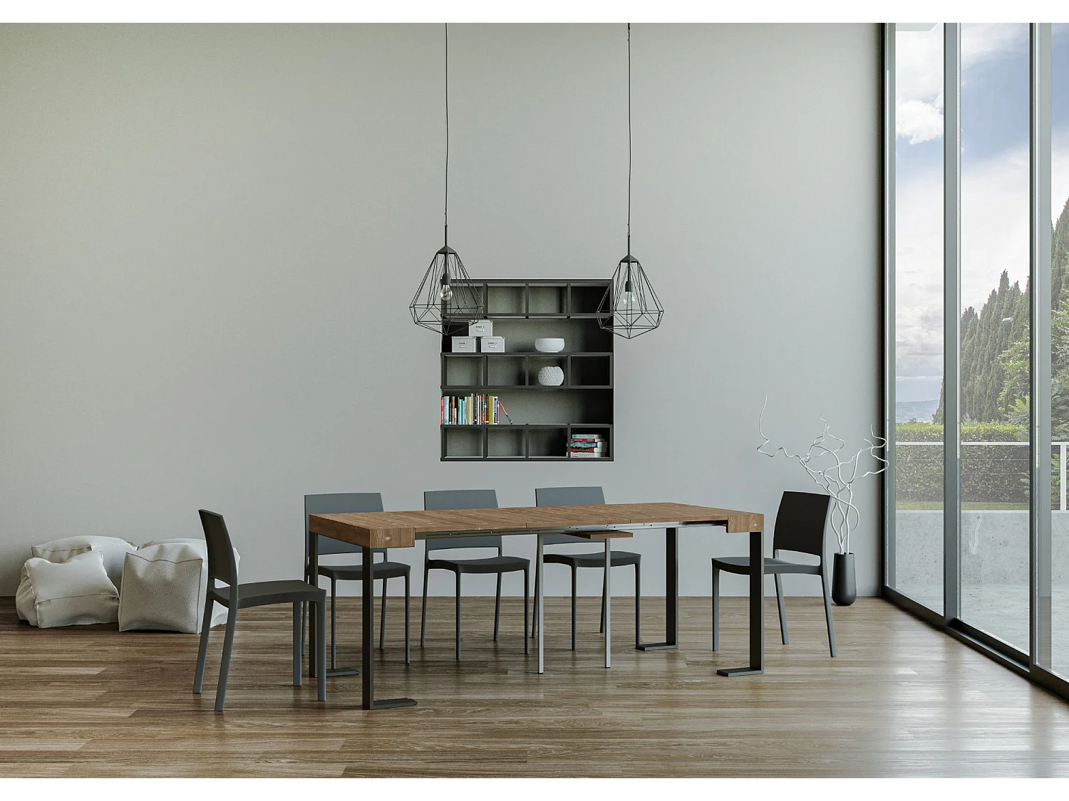 Uitschuifbare sidetable 90x40/290 cm Tecno Geverfde Spar met antraciet frame