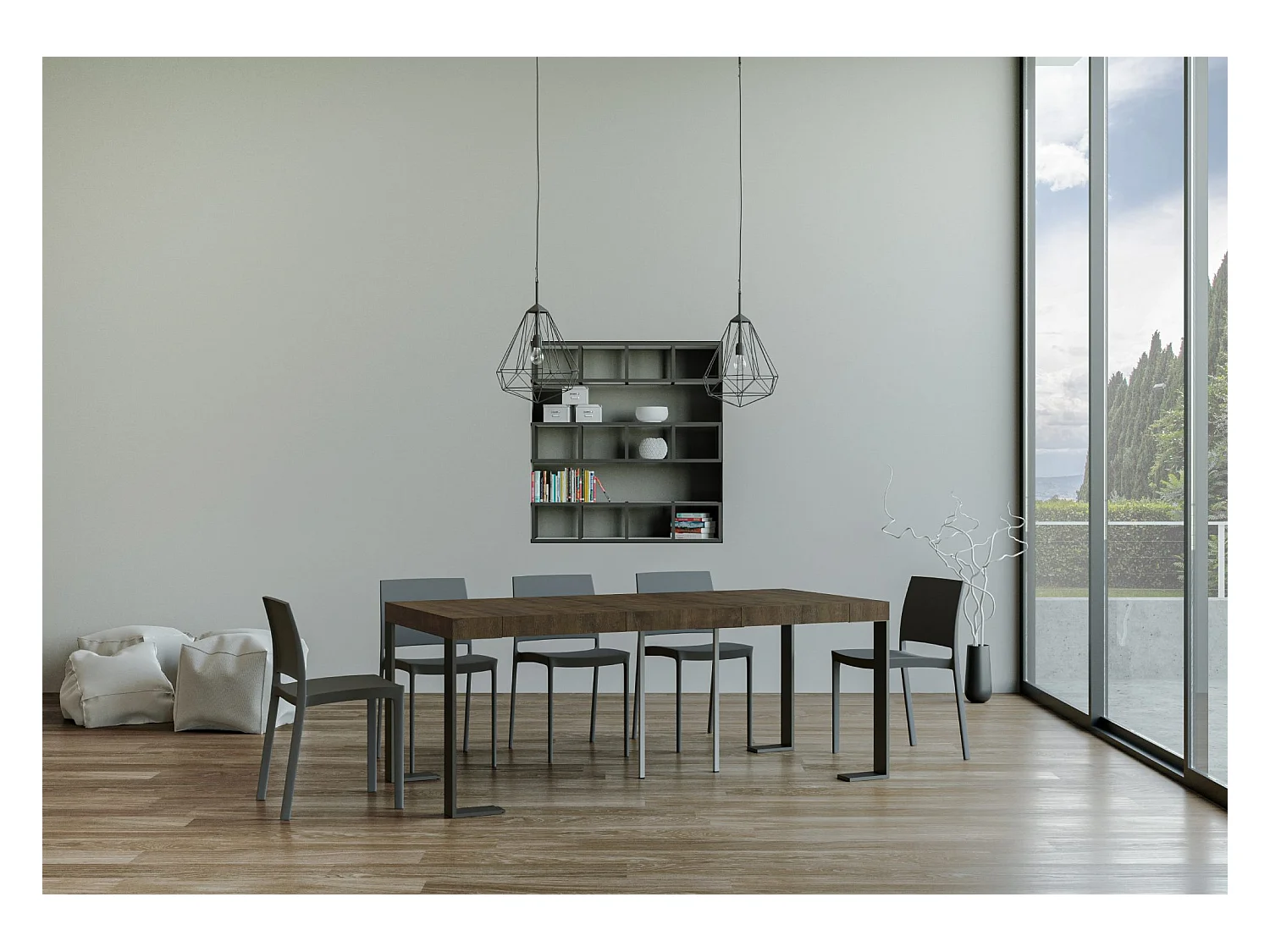 Console extensible 90x40/300 cm Tecno Premium Noyer cadre Anthracite