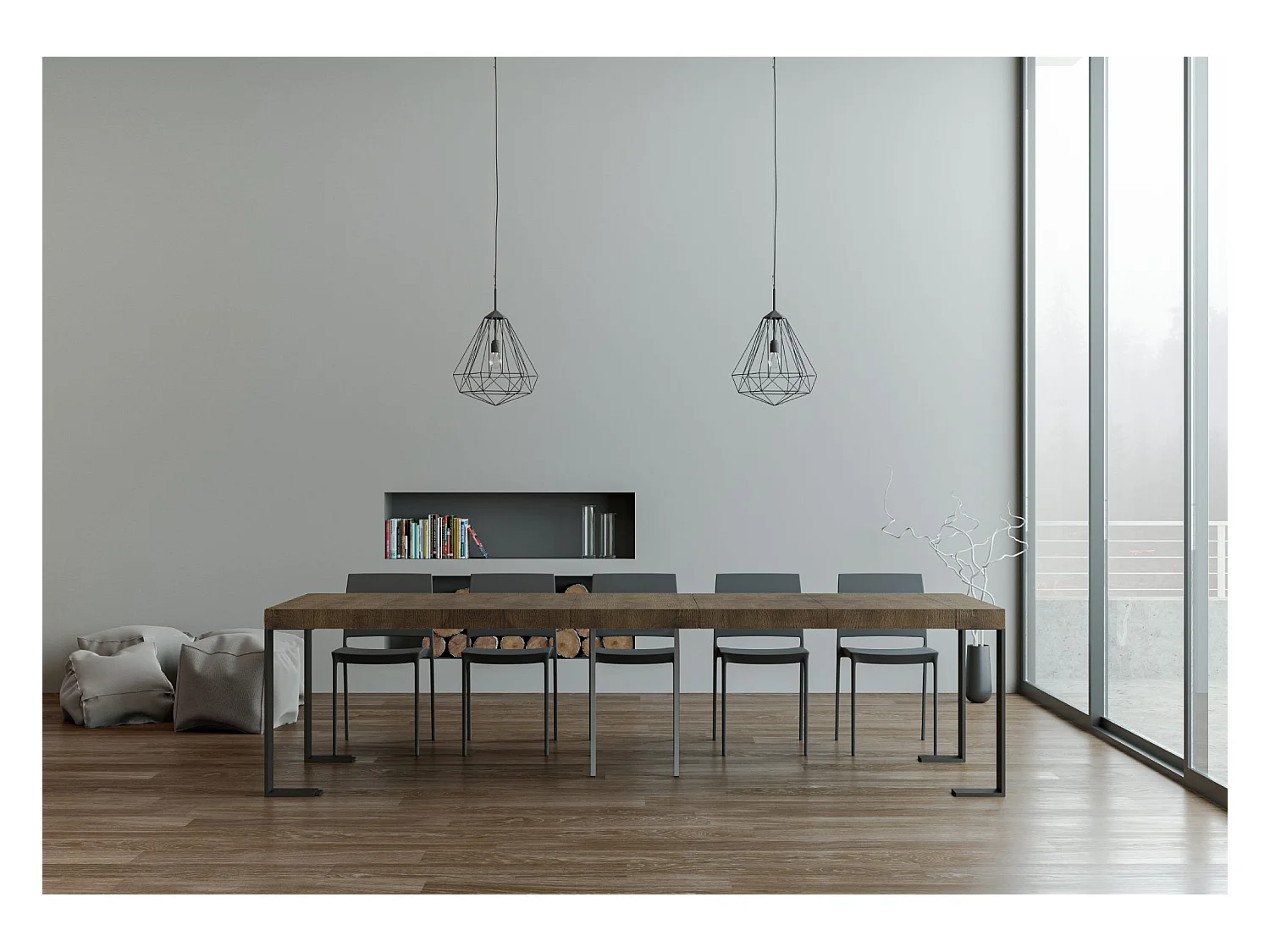 Console extensible 90x40/300 cm Tecno Premium Noyer cadre Anthracite