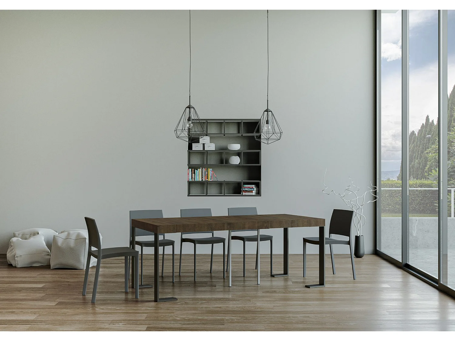 Ausziehbarer Konsolentisch 90x40/300 cm Tecno Premium Nussbaum mit Eisenrahmen aus Anthrazit