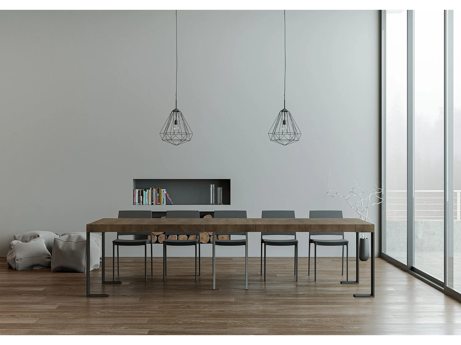 Console extensible 90x40/300 cm Tecno Premium noyer pieds anthracite