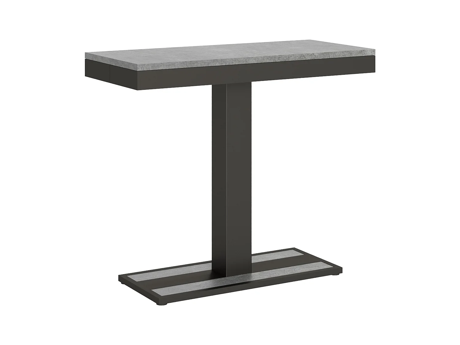 Consola extensible de madera de diseño con pata central Kapital Evolution 90x40/196 o 90x40/300 cm-Color Gris cemento-Alargaderas 5 extensiones