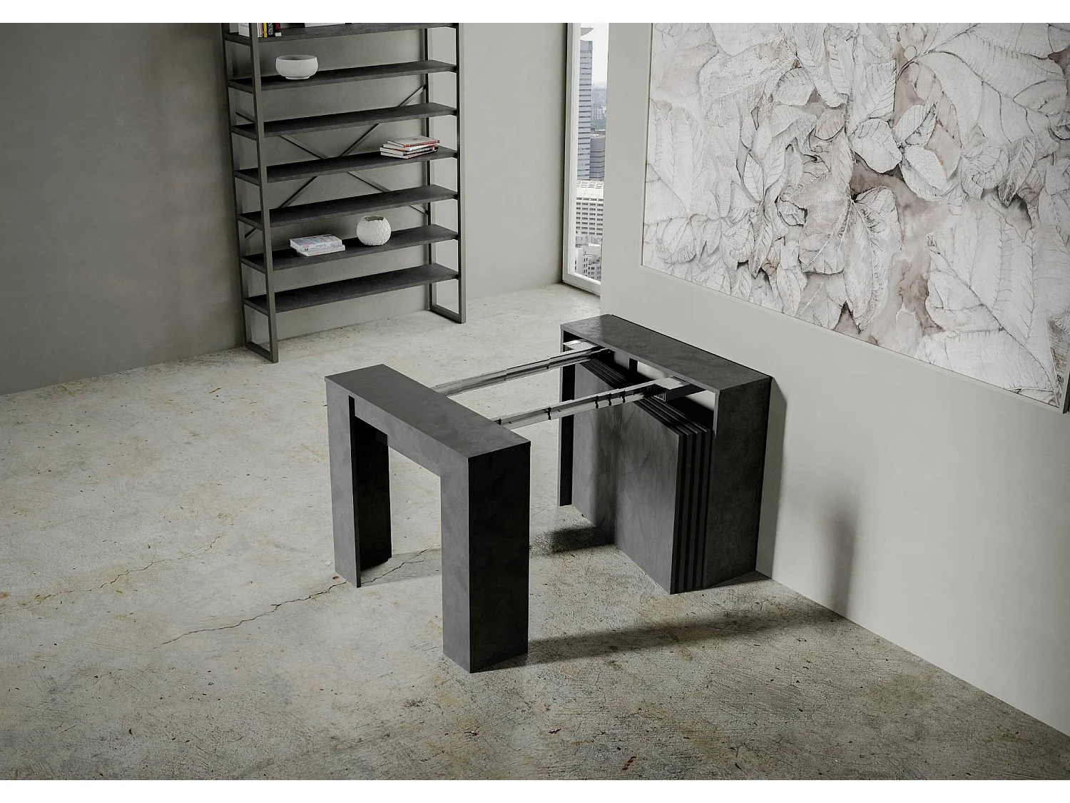 Console extensible 90x48/296 cm Venus anthracite spatulé rallonges internes