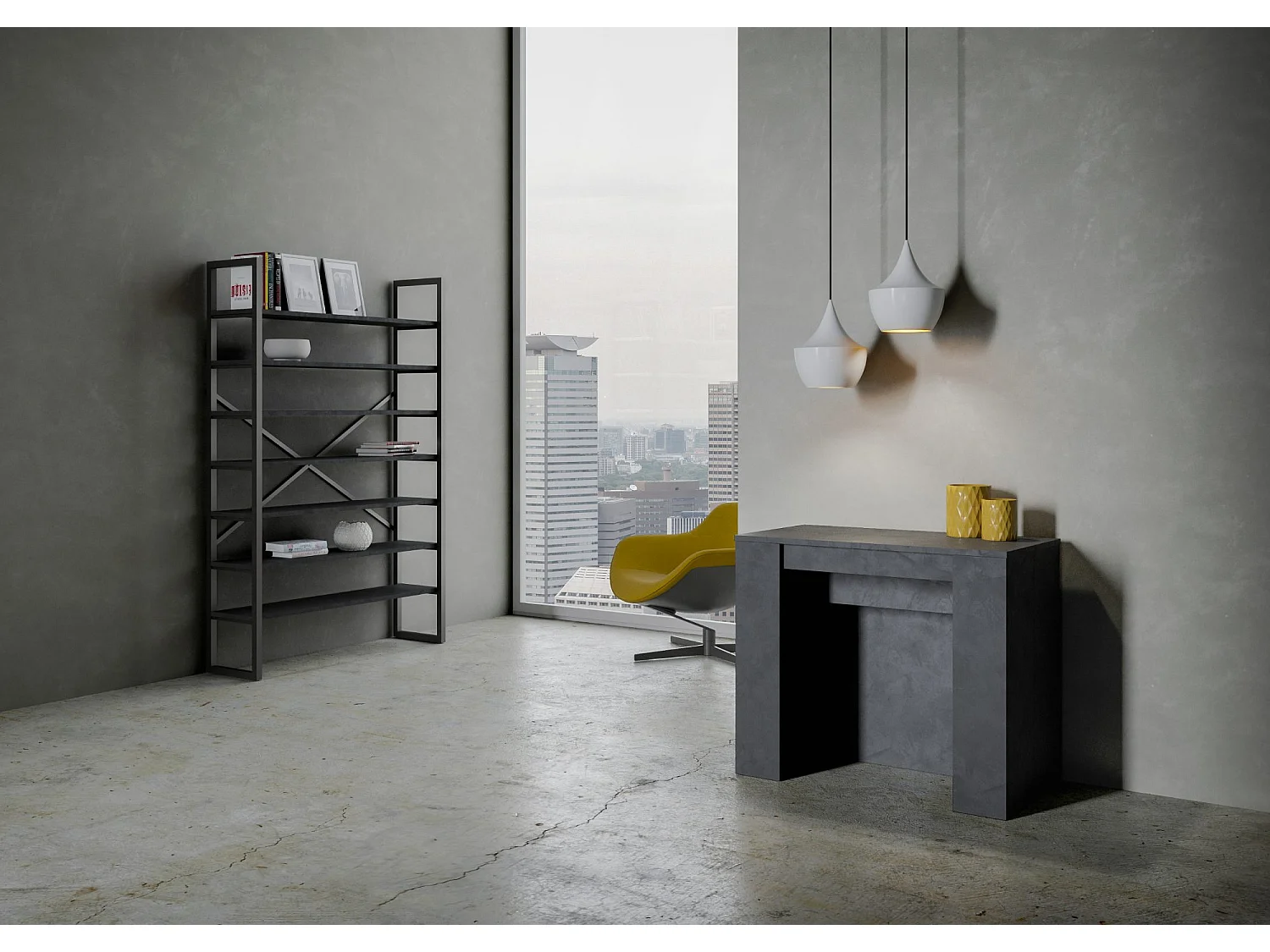 Console extensible 90x48/296 cm Venus anthracite spatulé rallonges internes