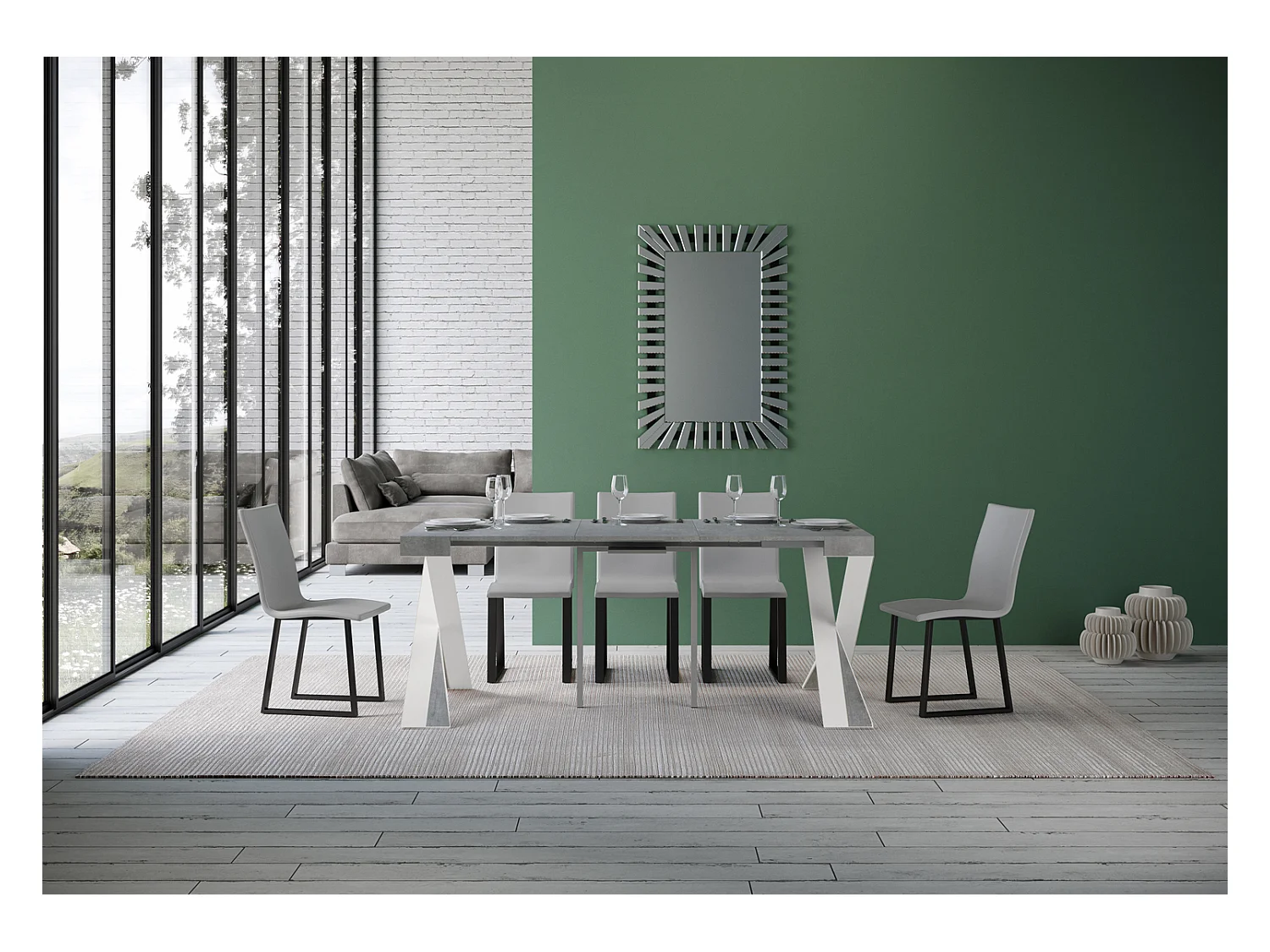 Console extensible 90x40/196 cm Diago Small Gris Béton cadre Blanc