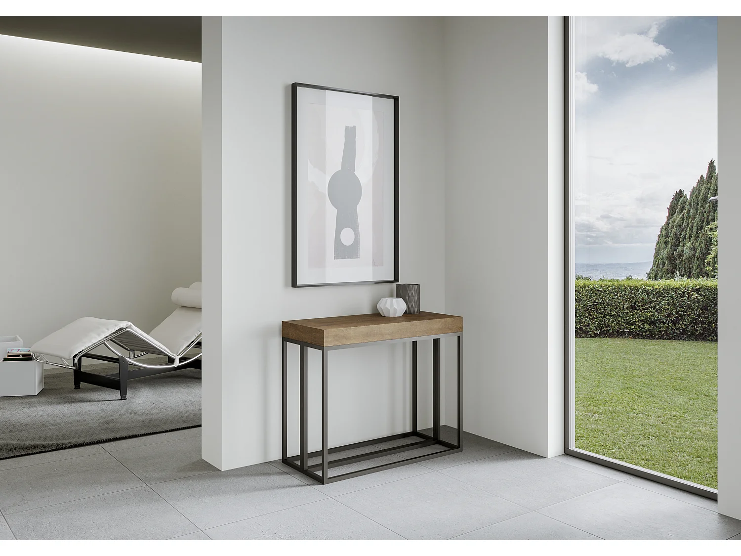 Mesa consola extensível 90x40/196 cm Epoca Small Nogueira quadro Antracite