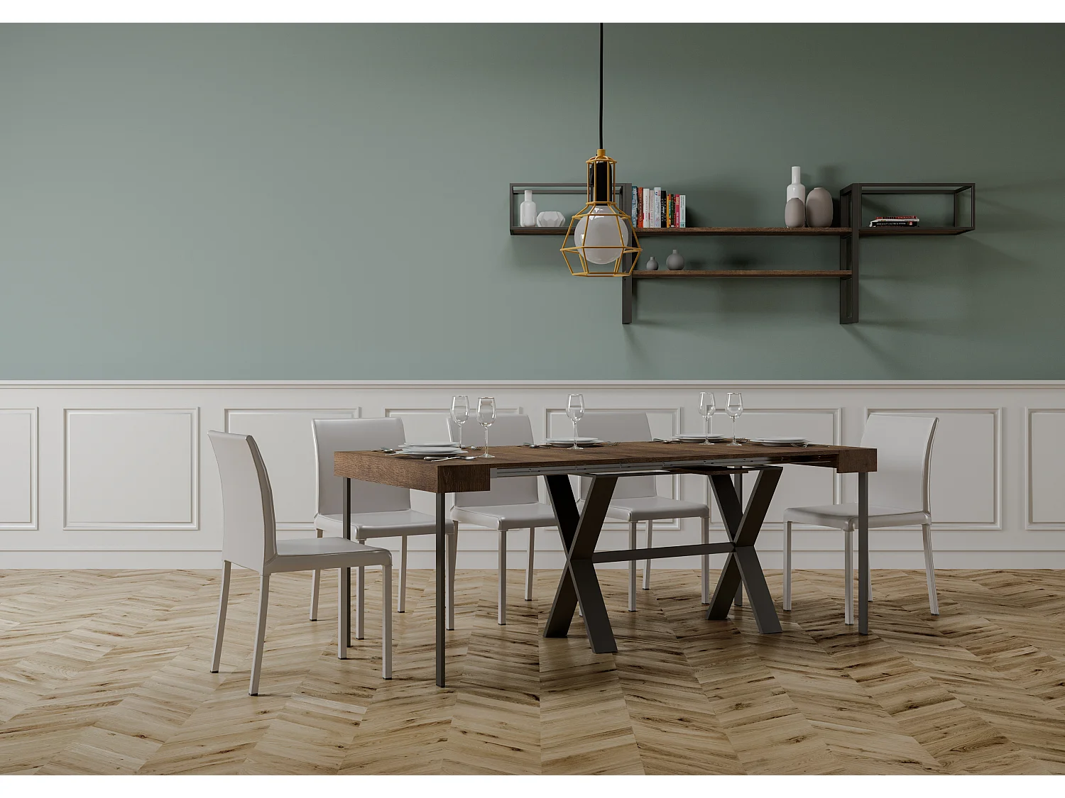 Console extensible 90x40/196 cm Xenia Small Noyer cadre Anthracite