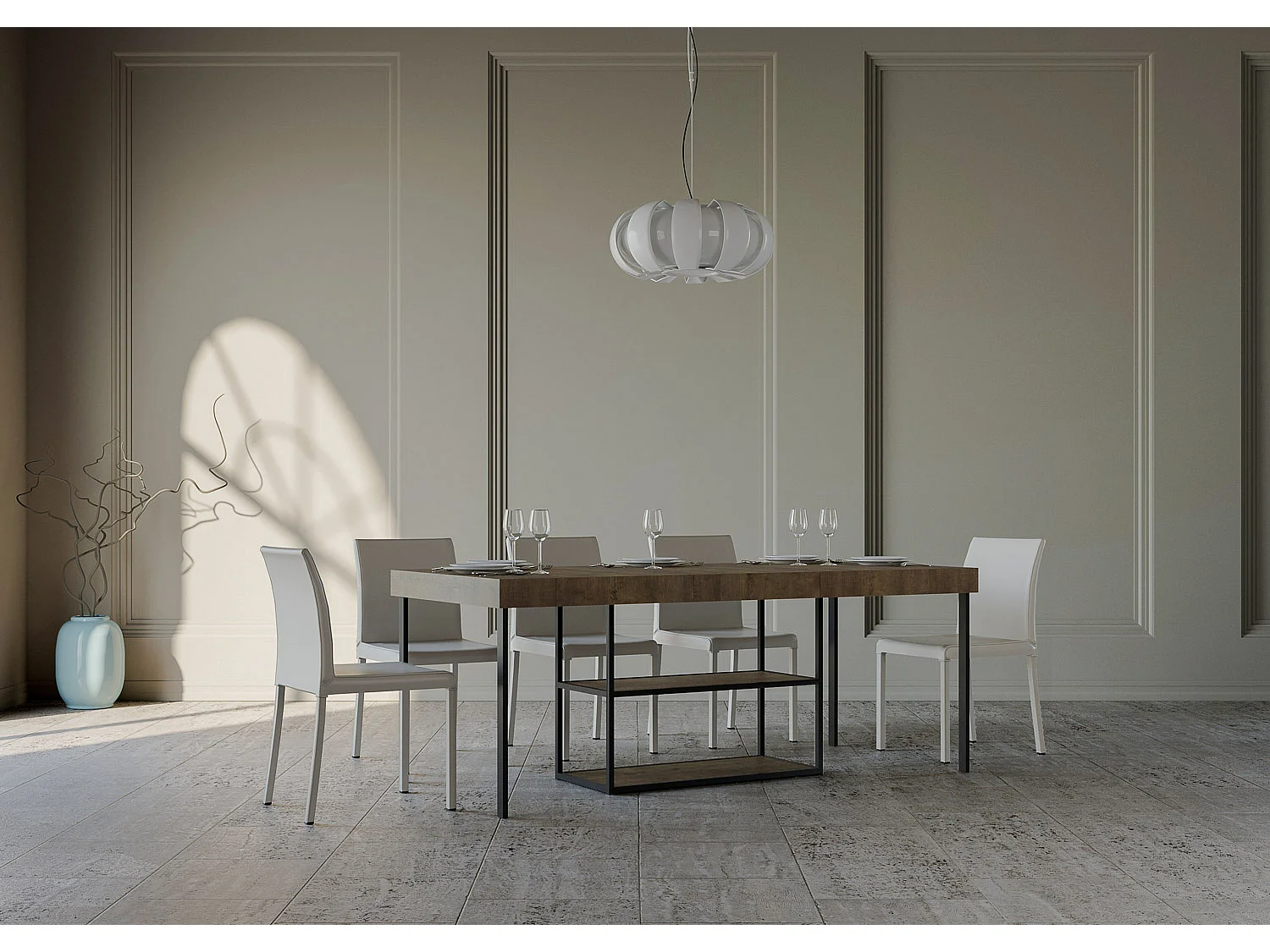 Console extensible 90x40/300 cm Plano Premium Noyer cadre Anthracite